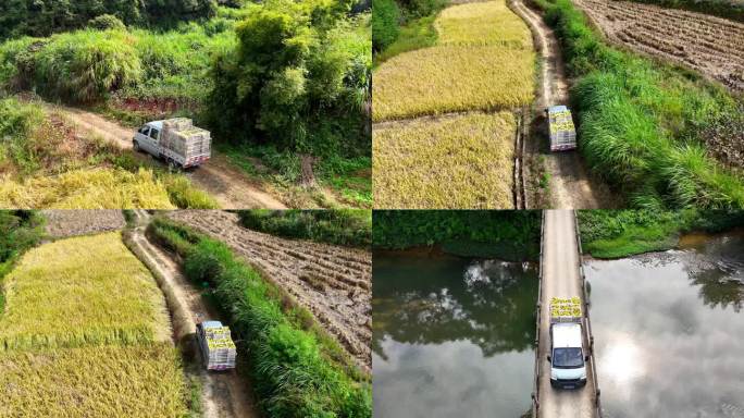 农村山间穿梭的小货车