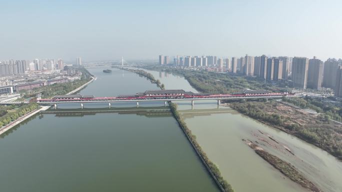 咸阳湖古渡廊桥4K高清航拍
