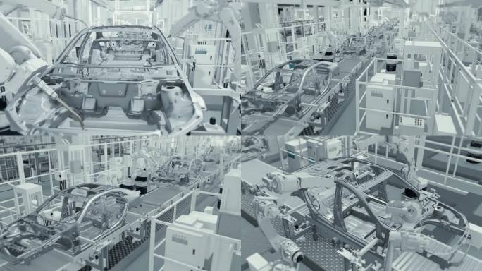 电动汽车车身车辆车工厂车间自动化生产制造