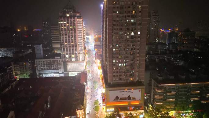 武汉汉江路夜景实拍航拍