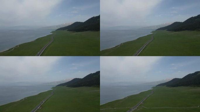 新疆赛里木湖高原湖泊雪山森林航拍4k