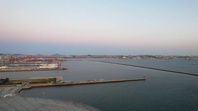 大连星海湾跨海大桥夕阳城市滨海风光航拍