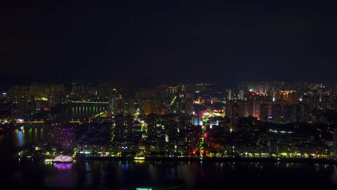 合川城区晚霞雷暴夜景航拍空镜