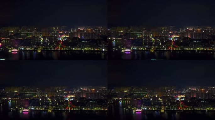 合川城区晚霞雷暴夜景航拍空镜