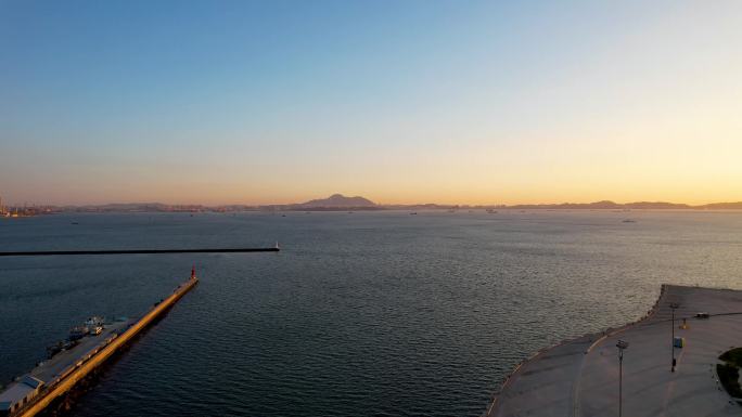 大连星海湾跨海大桥夕阳城市滨海风光航拍
