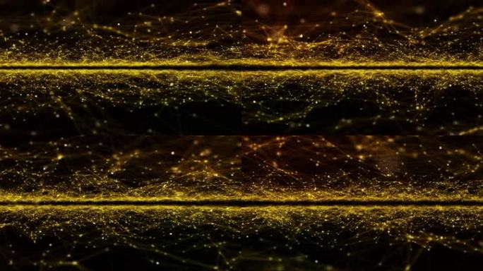 8K超宽屏金色全息空间粒子穿梭背景素材