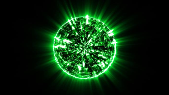 4K绿色闪电能量启动球通道视频-循环3
