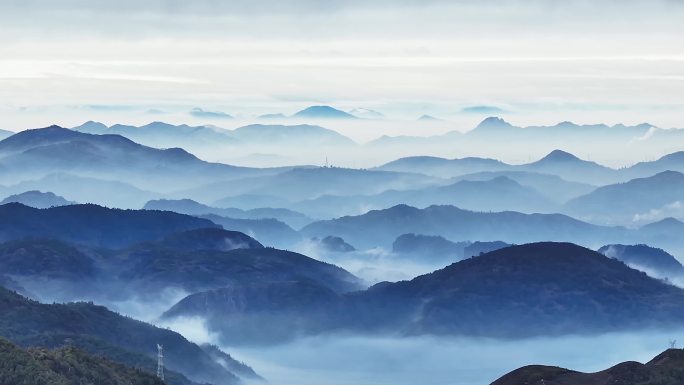 杜桥云海缭绕形成山水画卷 航拍