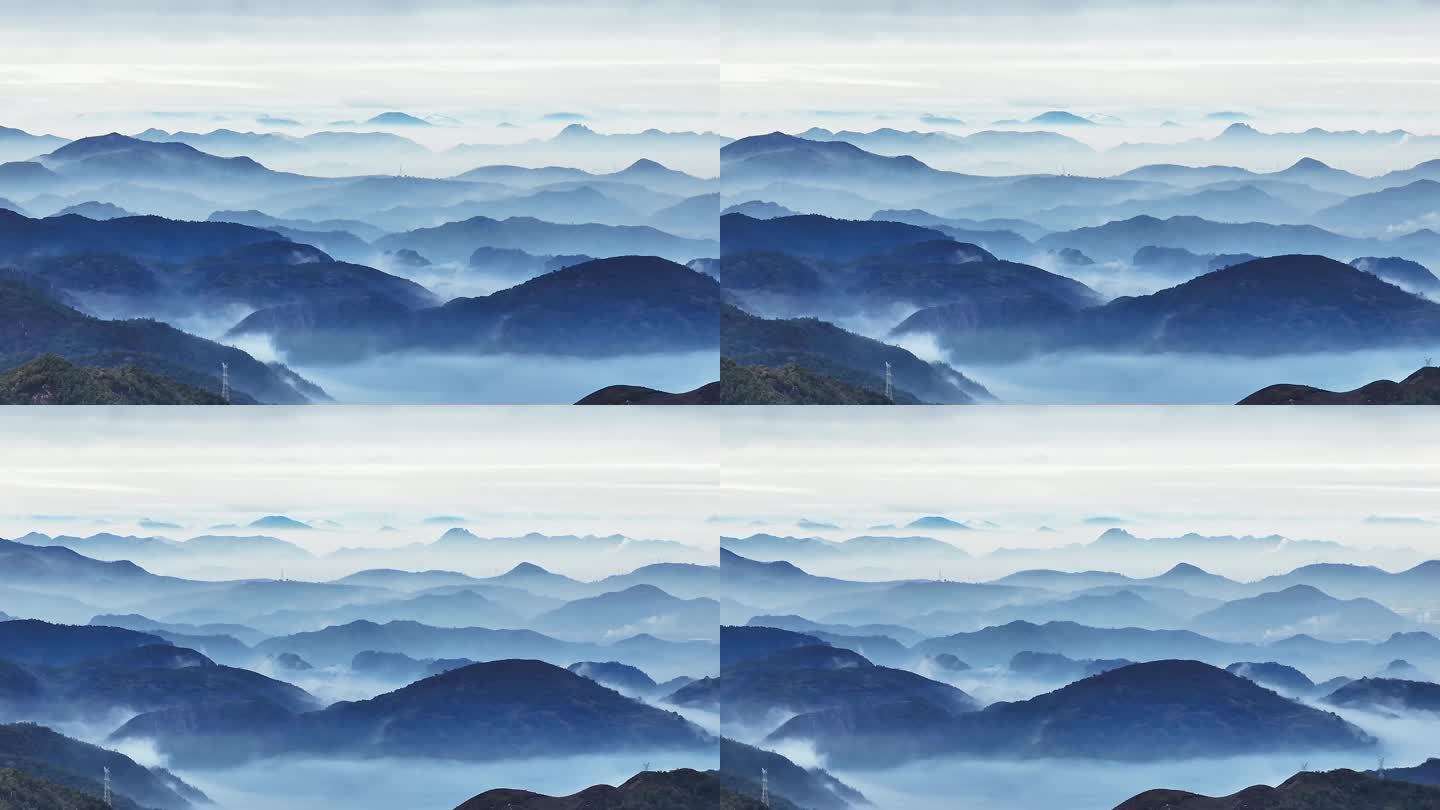 杜桥云海缭绕形成山水画卷 航拍