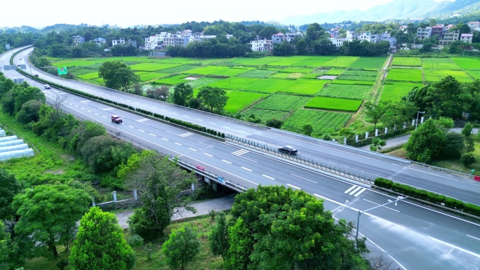 高速公路车流稻田