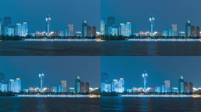 海南省海口市外滩地标建筑夜景延时摄影
