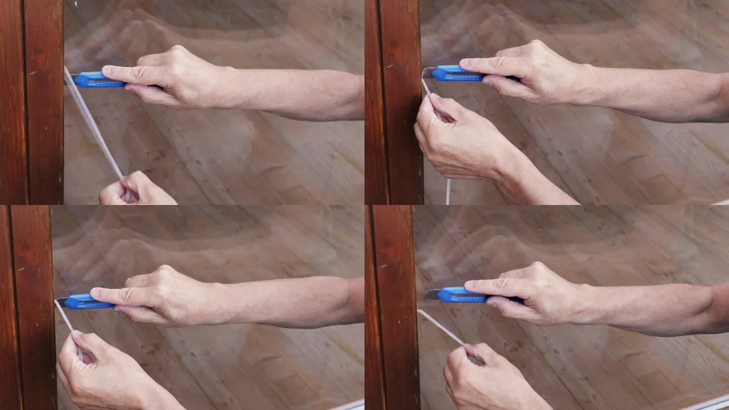 男性用手清理旧硅树脂门窗的特写