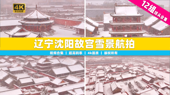 【合集】中国辽宁沈阳故宫冬季航拍雪景