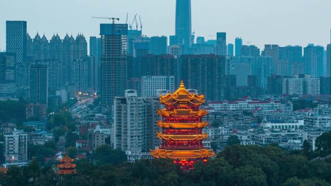 湖北省武汉市黄鹤楼夜景延时摄影