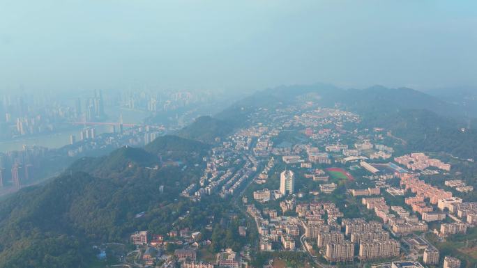 航拍重庆南岸区南山风景区 重庆邮电大学