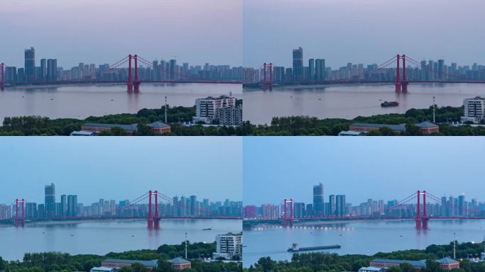 湖北省武汉市鹦鹉洲大桥长江航运延时摄影