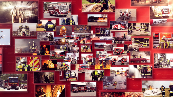 红色消防多图图片照片汇聚片头AE