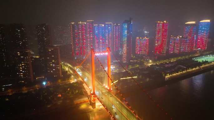 鹦鹉洲长江大桥夜景航拍实景