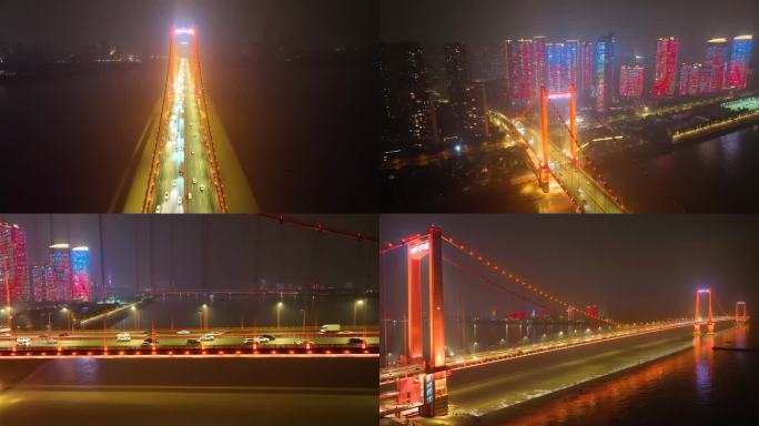 鹦鹉洲长江大桥夜景航拍实景