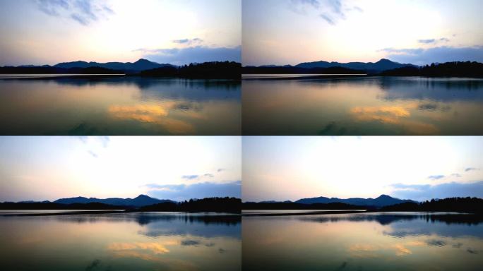 湖边晚霞夕阳延时摄影