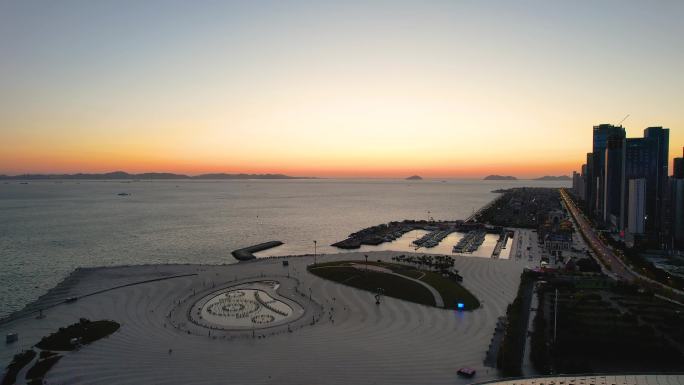 大连星海湾跨海大桥夕阳城市滨海风光航拍