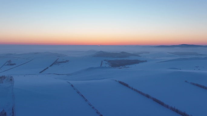 寒冬陵雪野暮色一抹晚霞