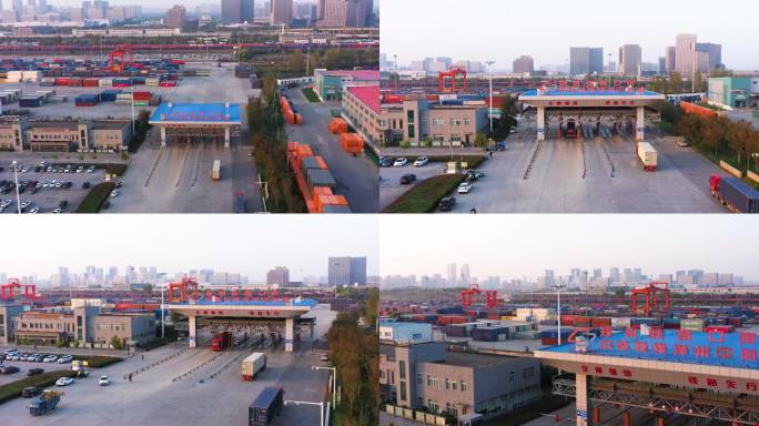 中欧班列郑州铁路口岸集装箱货运4K航拍