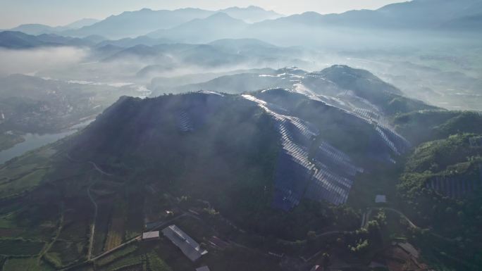 【合集】光伏基地 日出霞光 山区太阳能板