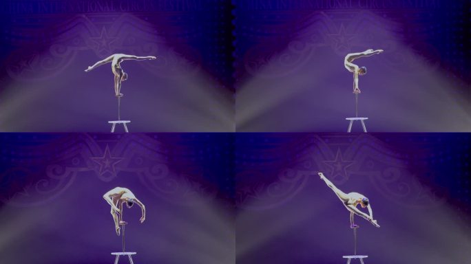 女子单手空中技巧杂技马戏表演4K影像