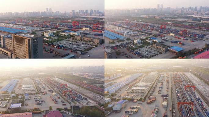 郑州铁路口岸航拍4K集装箱货物