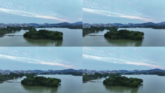 航拍广东惠州西湖湖光山色自然湖景风光