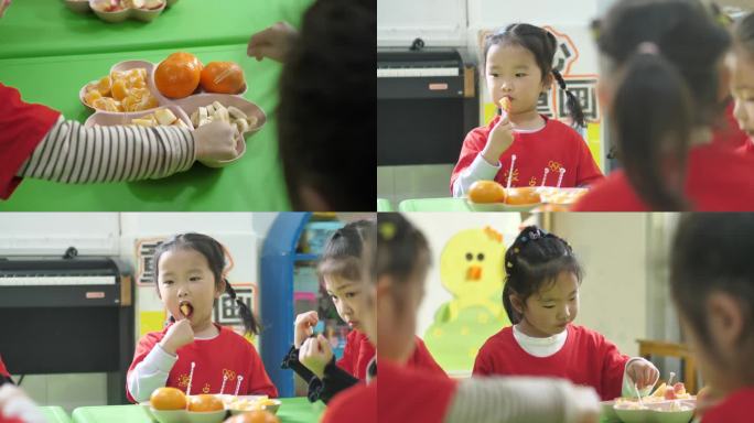 4K幼儿园小朋友吃水果