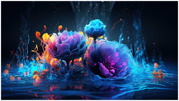 全息花LED花水中花 舞台背景 花朵绽放