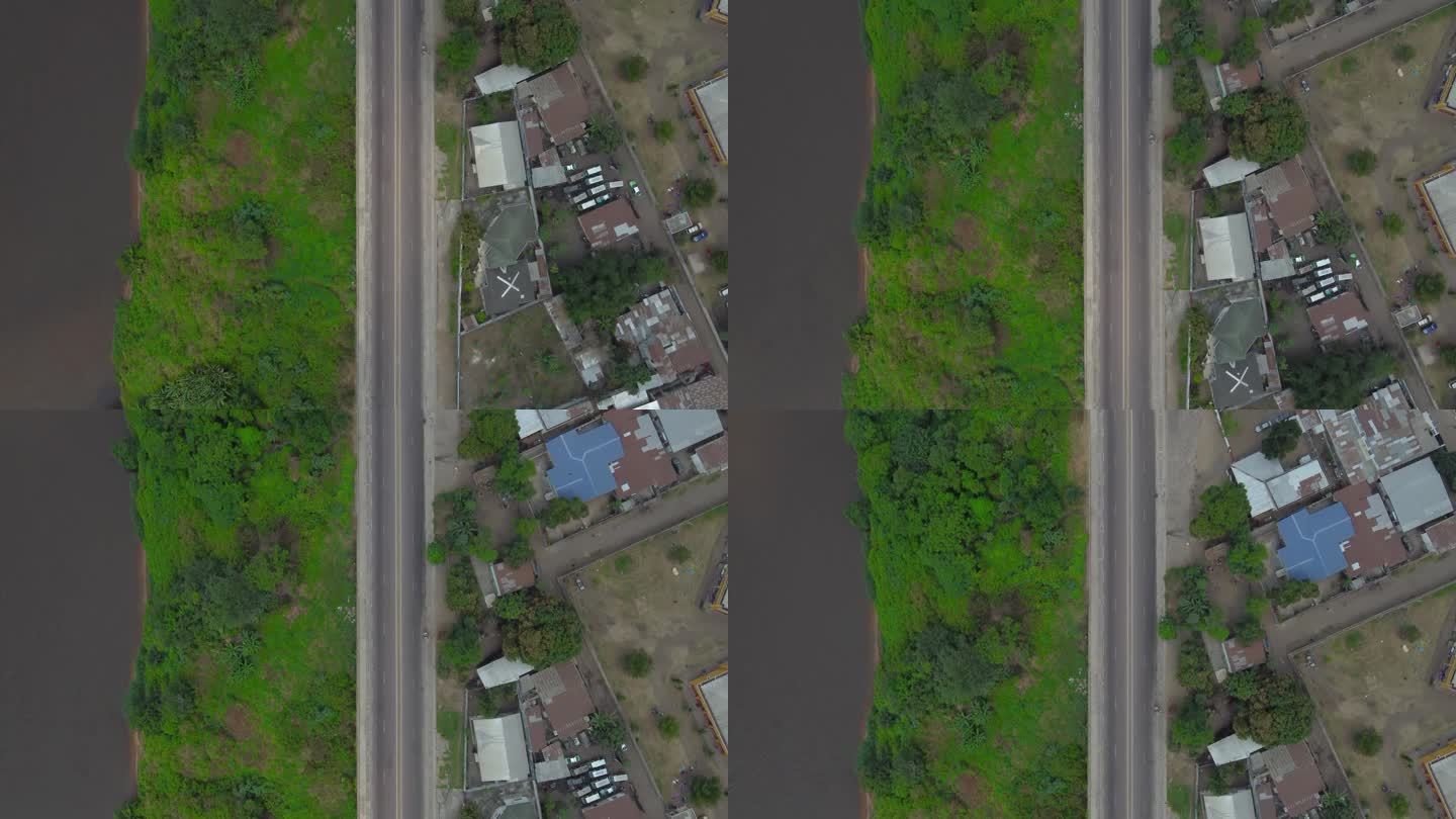 4k无人机拍摄的布拉柴维尔河旁道路上的交通情况