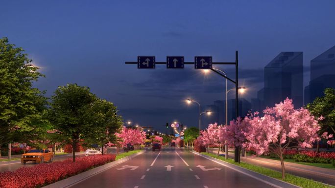 城市道路/马路超唯美夜景三维漫游镜头