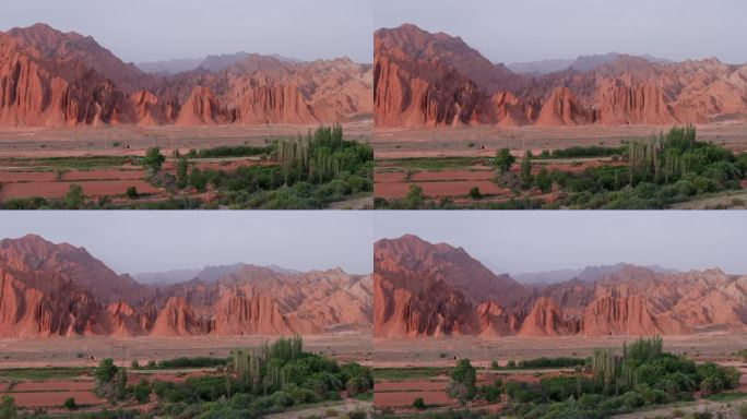 航拍新疆库车红山石林景观