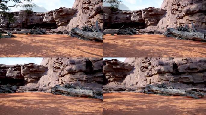 3d渲染红色沙漠与大岩石背景的广告产品显示