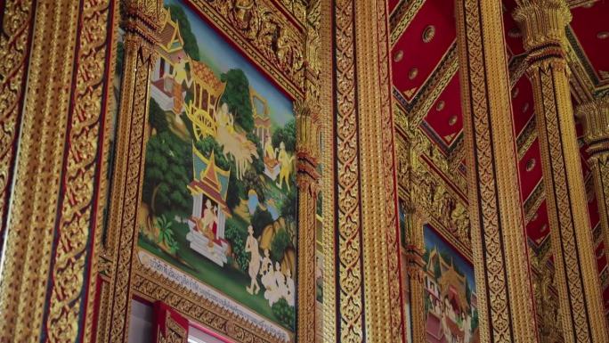 泰国寺庙大教堂美丽墙壁艺术的特写镜头