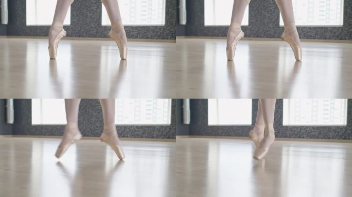 脚尖鞋舞者的腿在做芭蕾舞姿势踮起脚尖