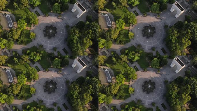 无人机拍摄的格林威治村和华盛顿广场公园日出时的画面