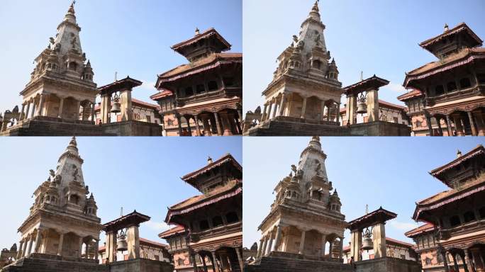 尼泊尔Bhaktapur Durbar广场Nrtya Vatsala寺庙慢动作稳定器前进世界遗产加德