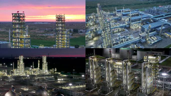 中石油天然气集气站工业设备航拍夜景