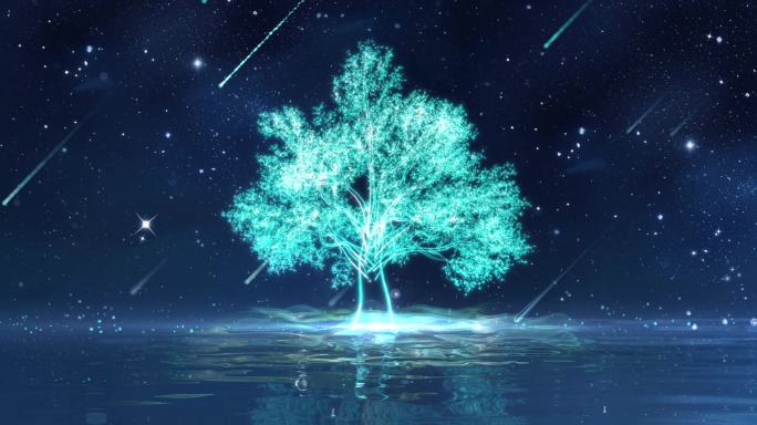 粒子星空全息发光树背景