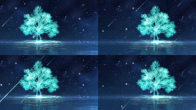 粒子星空全息发光树背景