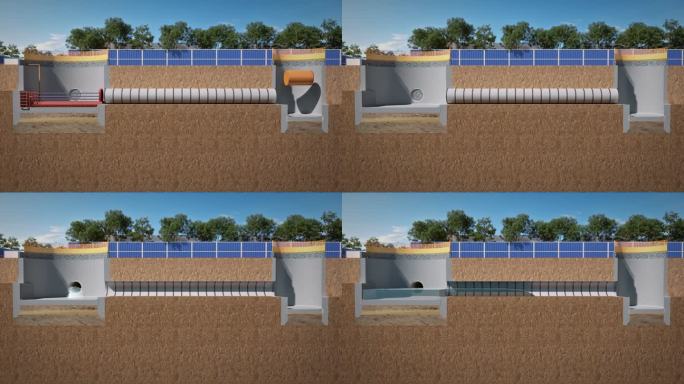 污水处理管道施工挖坑过程三维动画演示2