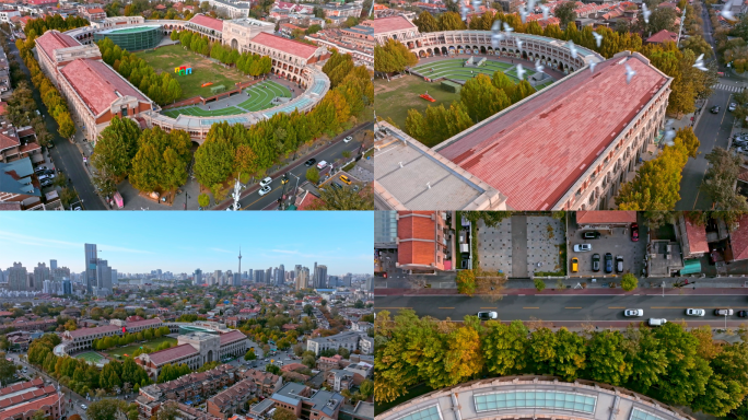 天津五大道秋景黄叶唯美天津旅游地标民园