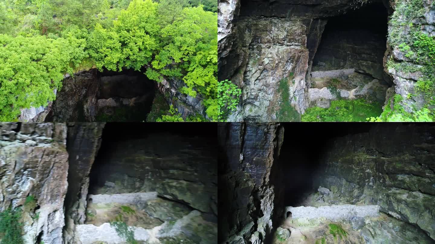 贵州黔东南洞葬进洞近景航拍4K