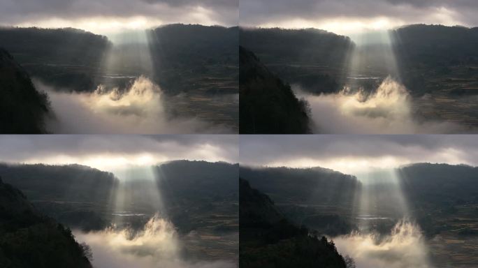 耶稣光照射下的山区风景