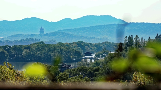 杭州西湖秋天山水人文空镜
