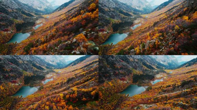 令人惊叹的景观与山从空中，史诗航拍在秋天的一天，美丽的色彩